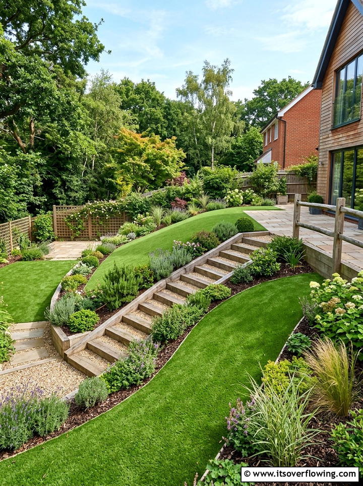 Sloping backyard turf - 25 backyard ideas with artificial turf