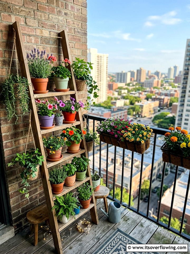 Small Balcony Lean To Ladder - 25 garden decor ideas with floral ladders