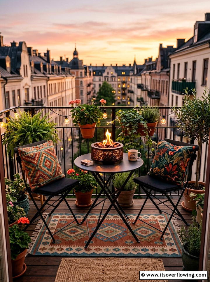 Small Balcony Seating - 25 backyard decorating ideas with tabletop fire bowls