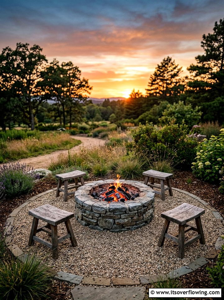 Small Circular Stone Fire Pit With Stools - 25 small garden ideas with compact furniture