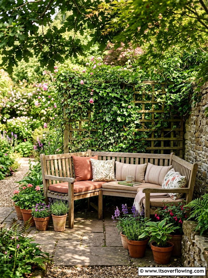 Small Corner Bench - 25 garden ideas with seating