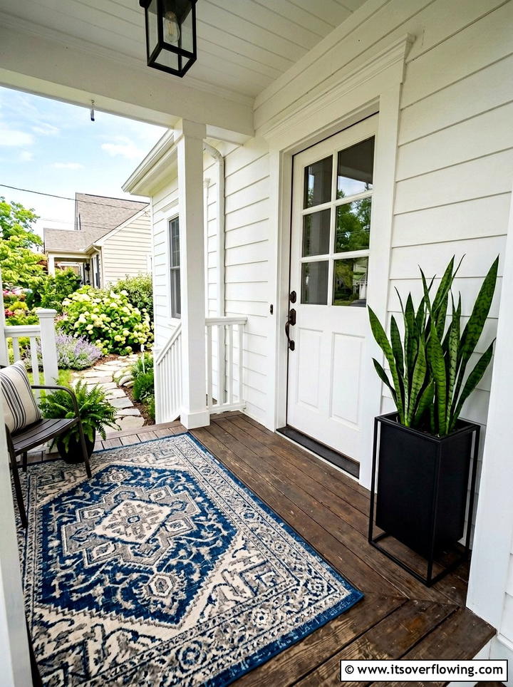 Small Porch With Single Large Rug - 25 front porch decor ideas with asymmetrical layout