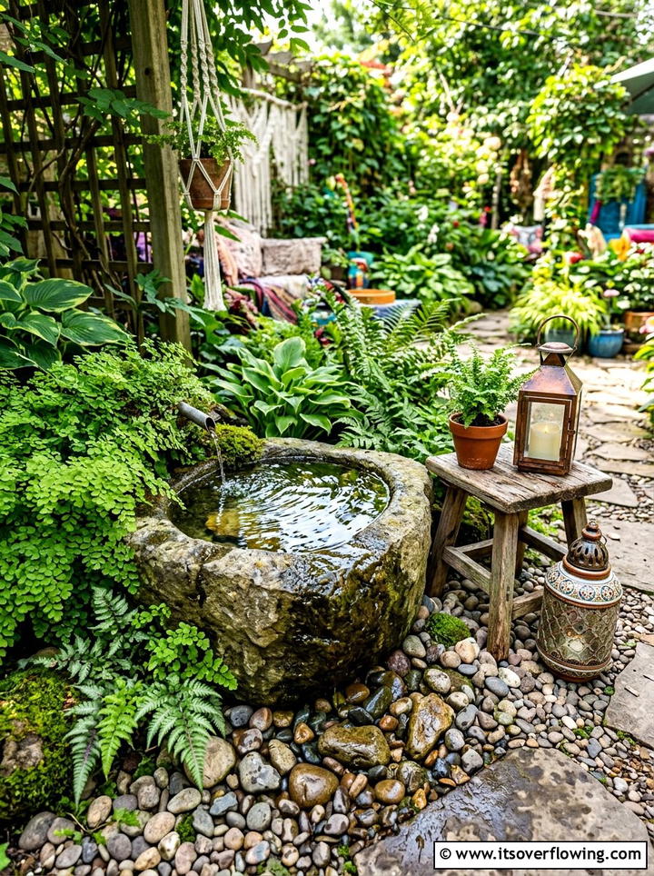Small Water Feature - 25 small garden ideas with boho style