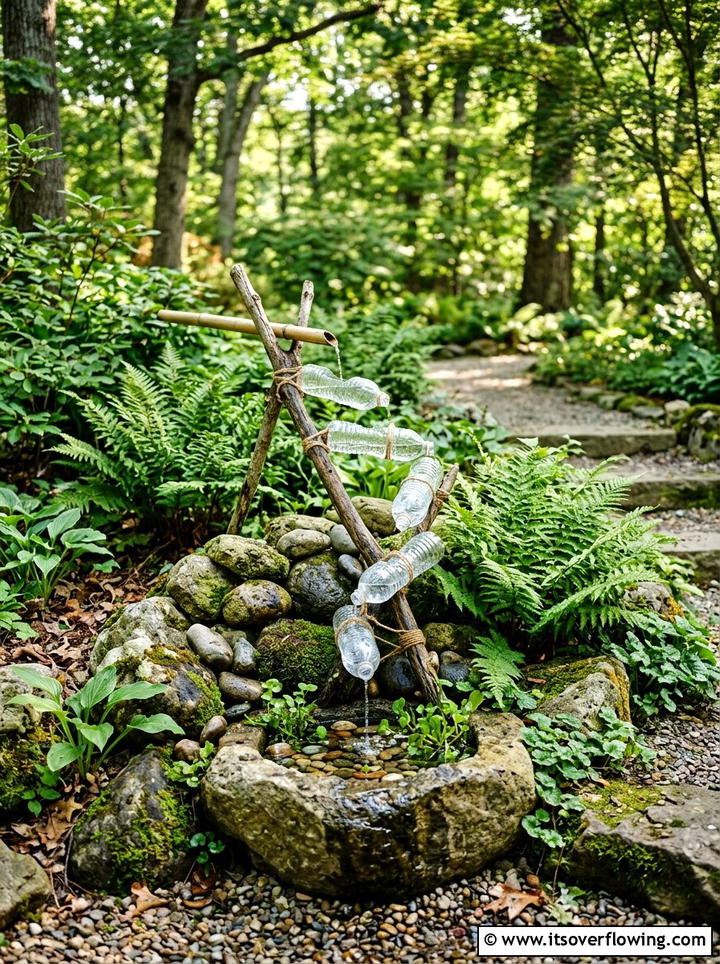 Small Water Feature - 25 upcycled garden ideas with plastic bottles