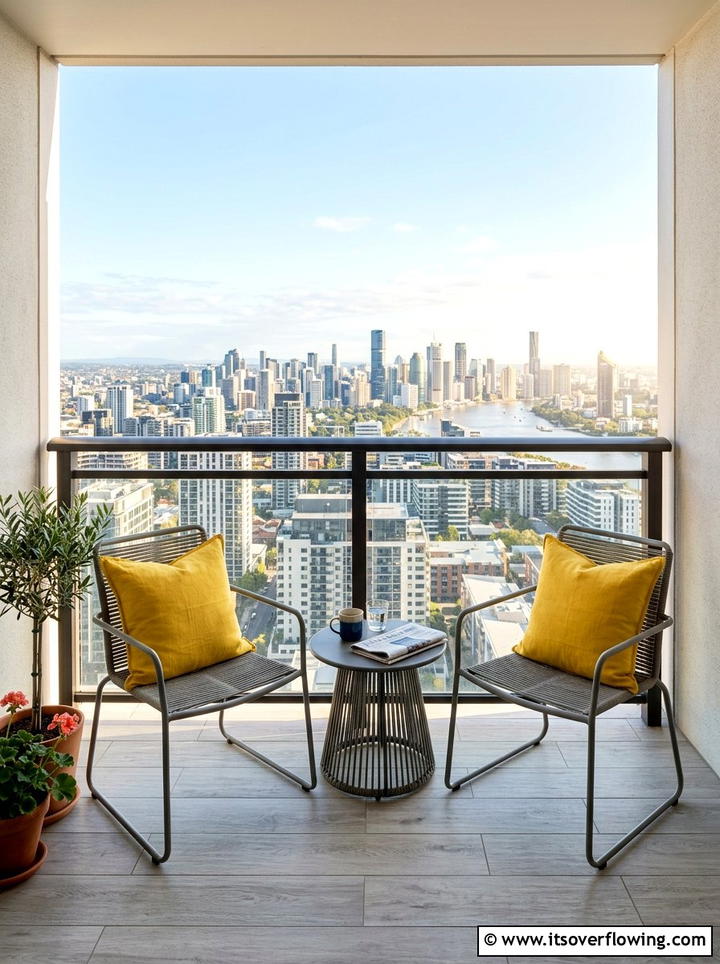 Small balcony porch with space saving cushions - 25 front porch decor ideas with pillows