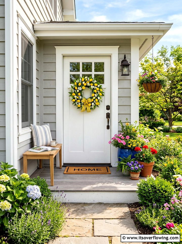 Small front porch entryway - 25 front porch decor ideas with floral wreath
