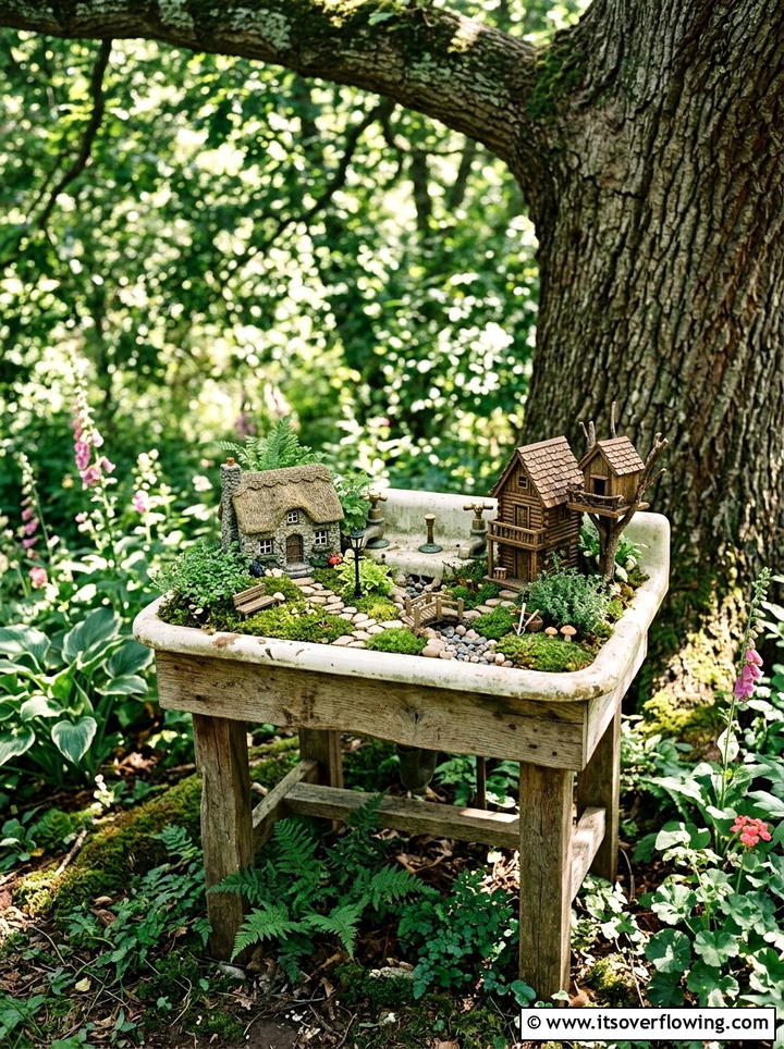 Small sink fairy garden - 25 upcycled garden ideas with old sinks