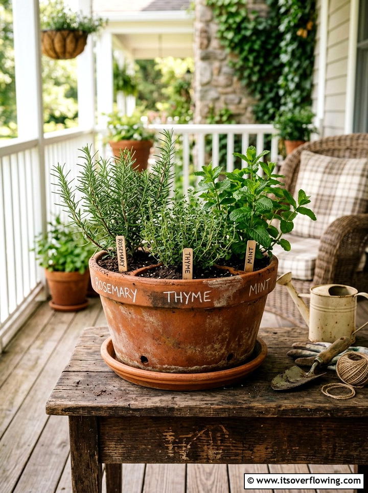 Small terracotta herb garden - 25 front porch ideas with terracotta pots