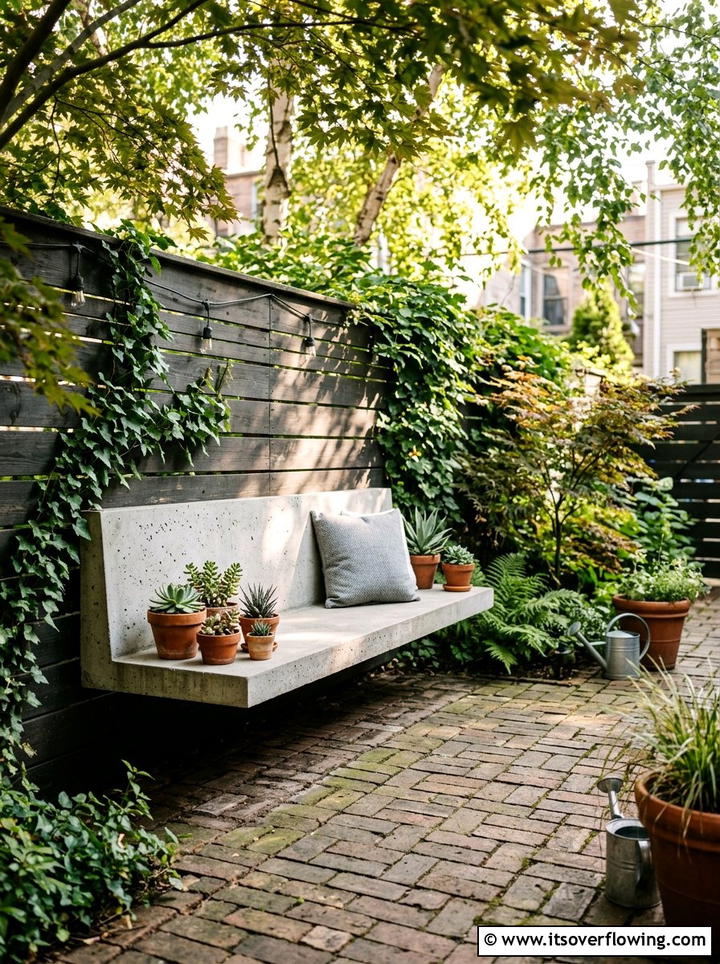 Small urban backyard concrete bench - 25 backyard ideas with concrete bench