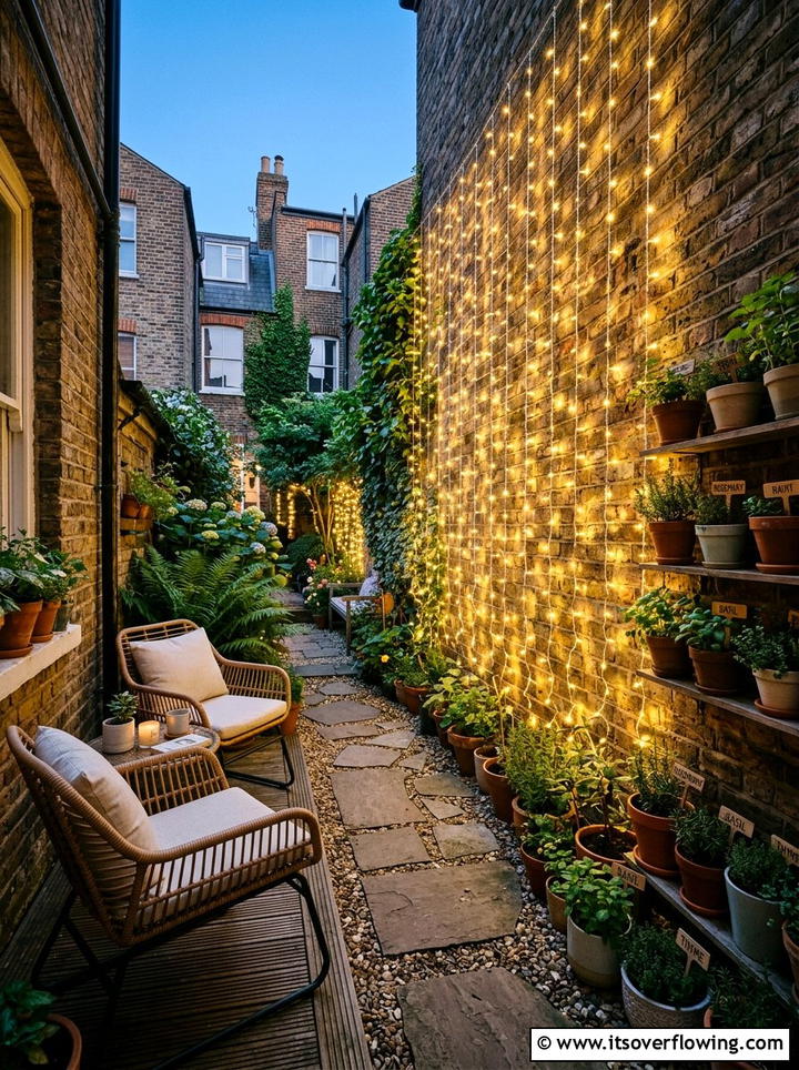 Small urban garden with vertical lighting - 25 creative garden ideas with fairy light pathways