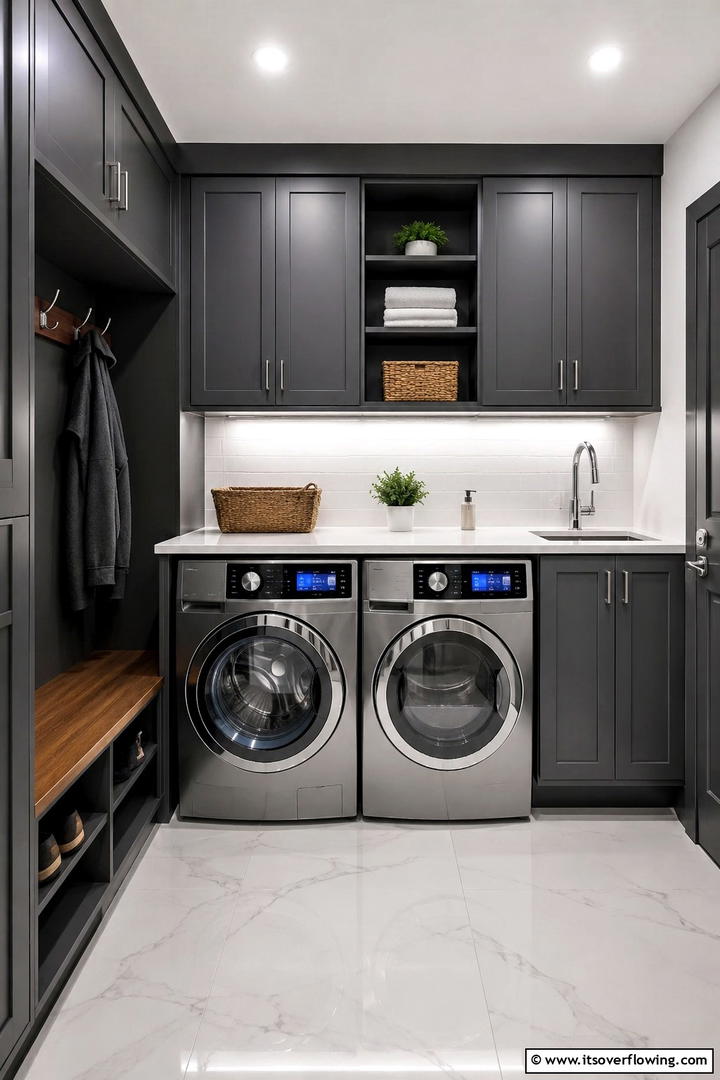 Smart Laundry Appliances Integration - 30 Mudroom Laundry Room Combo Ideas for Efficient Spaces