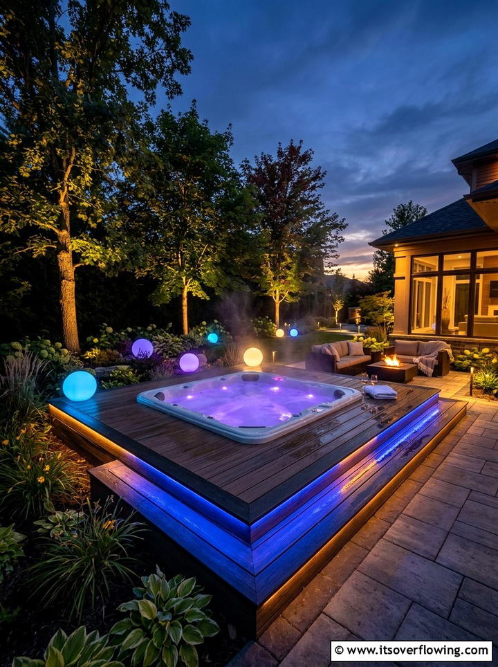 Smart Lighting Hot Tub Area - 25 backyard ideas with hot tub