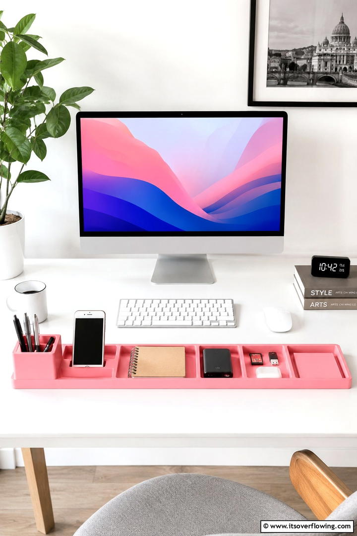 Smart Pink Desk Organizer - 30 Pink Gaming Setup Ideas for a Vibrant Play Space