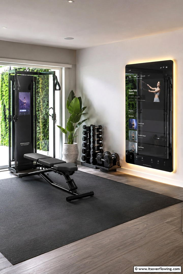 Smart Tech Fitness Hub - 30 Small Home Gym Ideas for Compact Fitness Spaces
