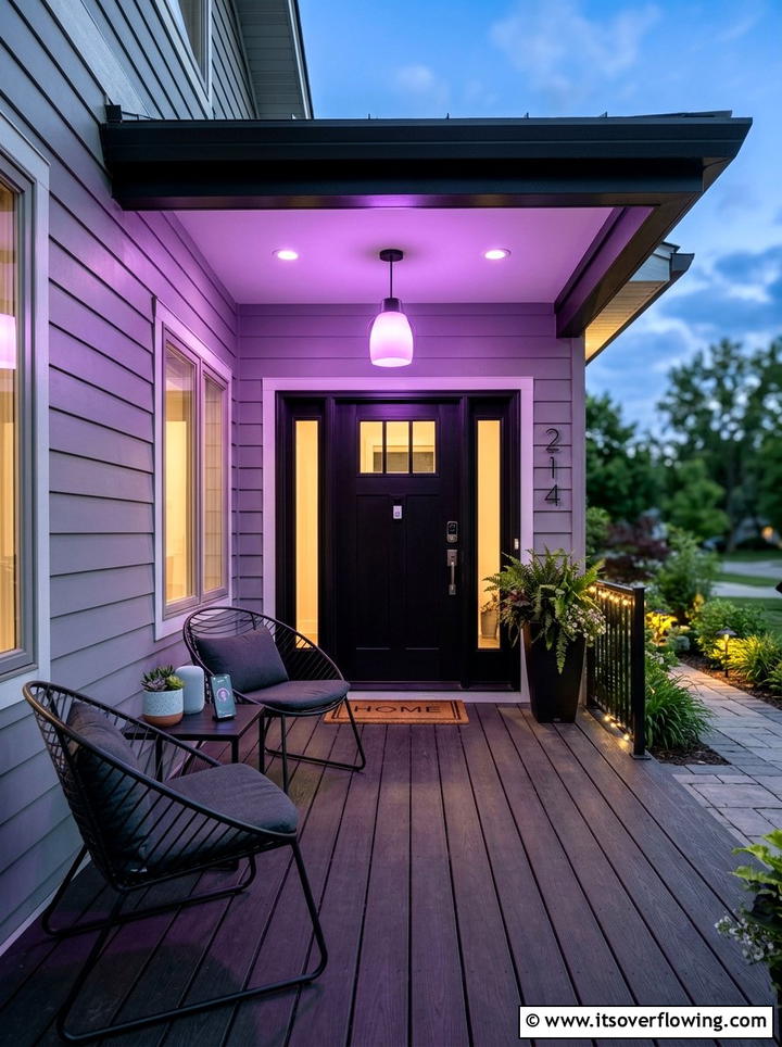 Smart color changing bulb - 25 front porch decor ideas with layered lighting