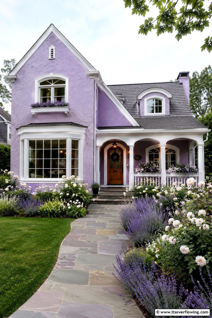 Soft Lavender Calm - 30 Stucco Color Ideas for Modern and Timeless Home Exteriors