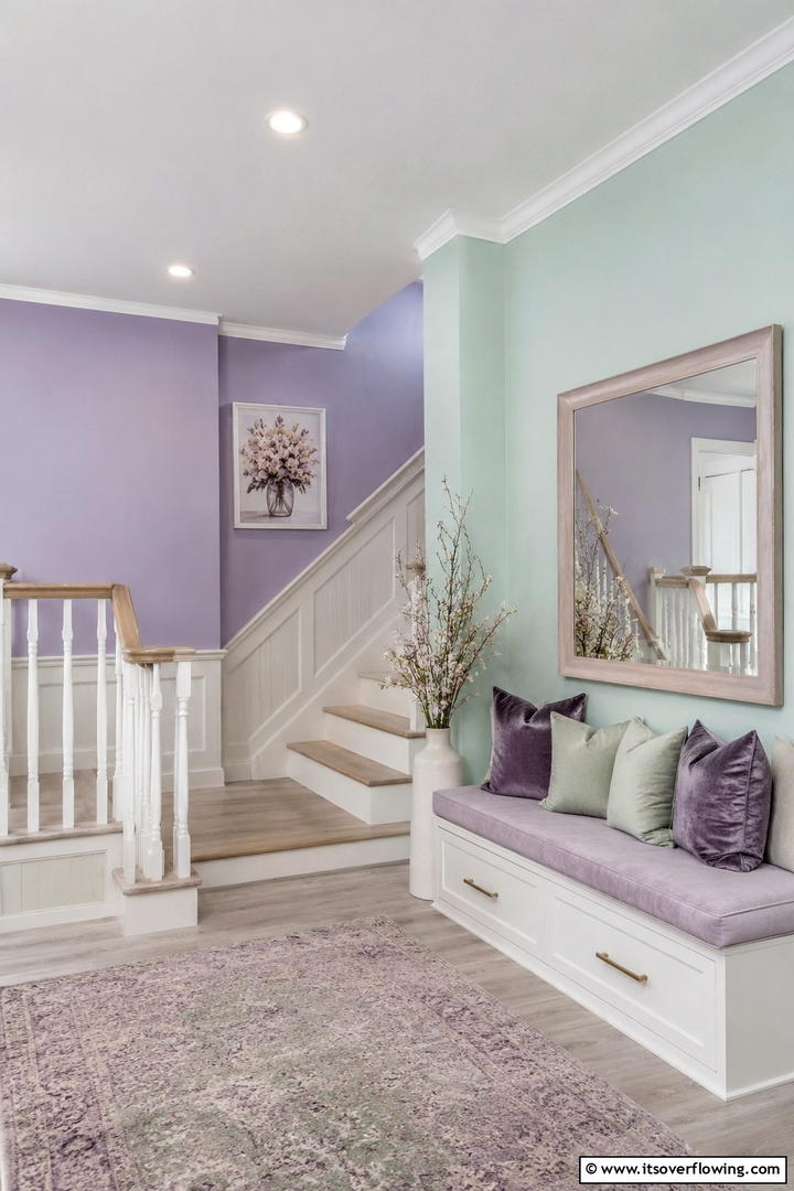 Soft Pastel Stair Landing - 30 Stair Landing Ideas to Maximize Functional Spaces