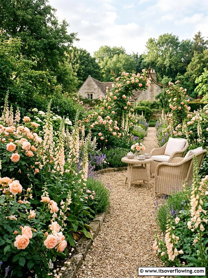 Soft cream and peach garden - 25 garden design ideas with color themes