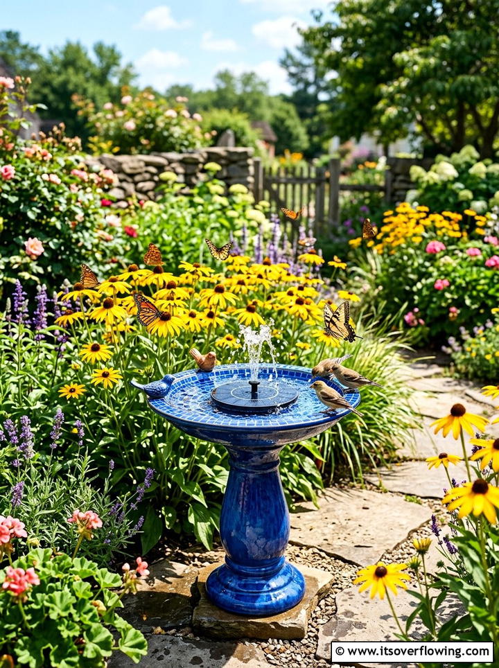 Solar Birdbath Fountain - 25 backyard decorating ideas with mini fountains