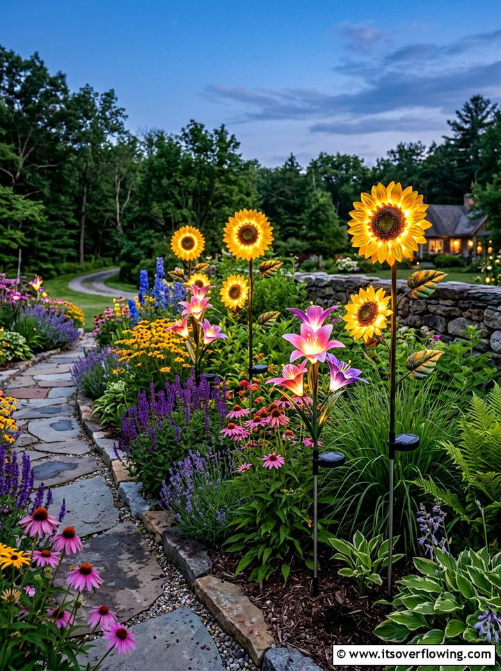 Solar Flower Garden Stake - 25 garden decor ideas with solar stakes
