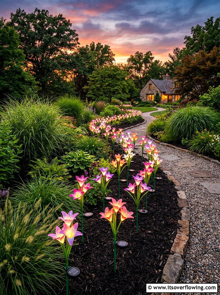 Solar Flower Stake Lights - 25 cheap garden ideas with solar lights