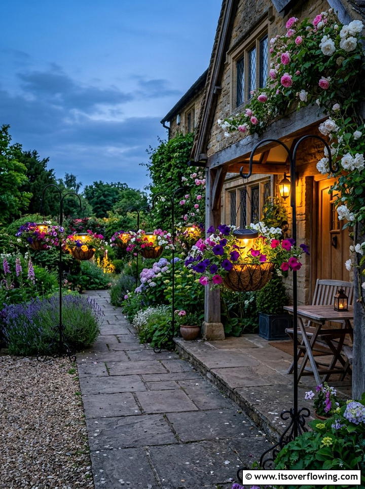 Solar Hanging Basket Lights - 25 backyard ideas with solar lights