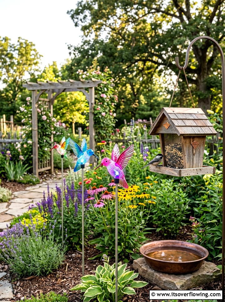 Solar Hummingbird Garden Decor - 25 garden decor ideas with solar stakes