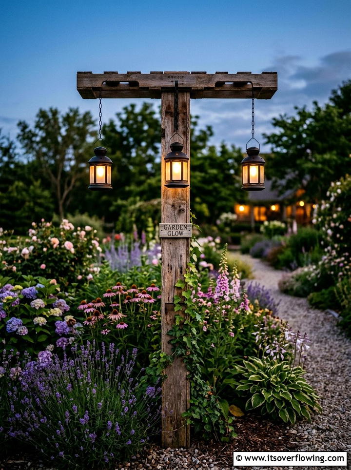Solar Lantern Post - 25 garden decor ideas with pallet projects