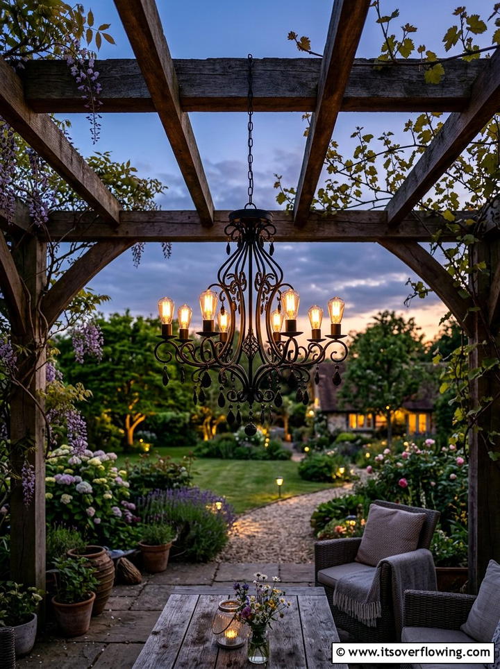 Solar Light Chandelier - 25 garden decor ideas diy