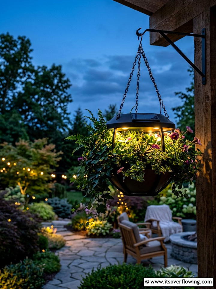 Solar Light Hanging Planter - 25 garden ideas with hanging planters