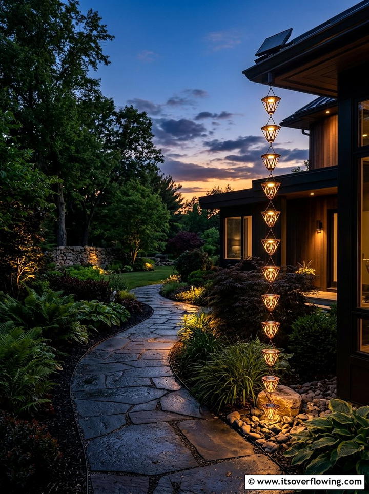Solar Light Rain Chain - 25 creative garden ideas with rain chains