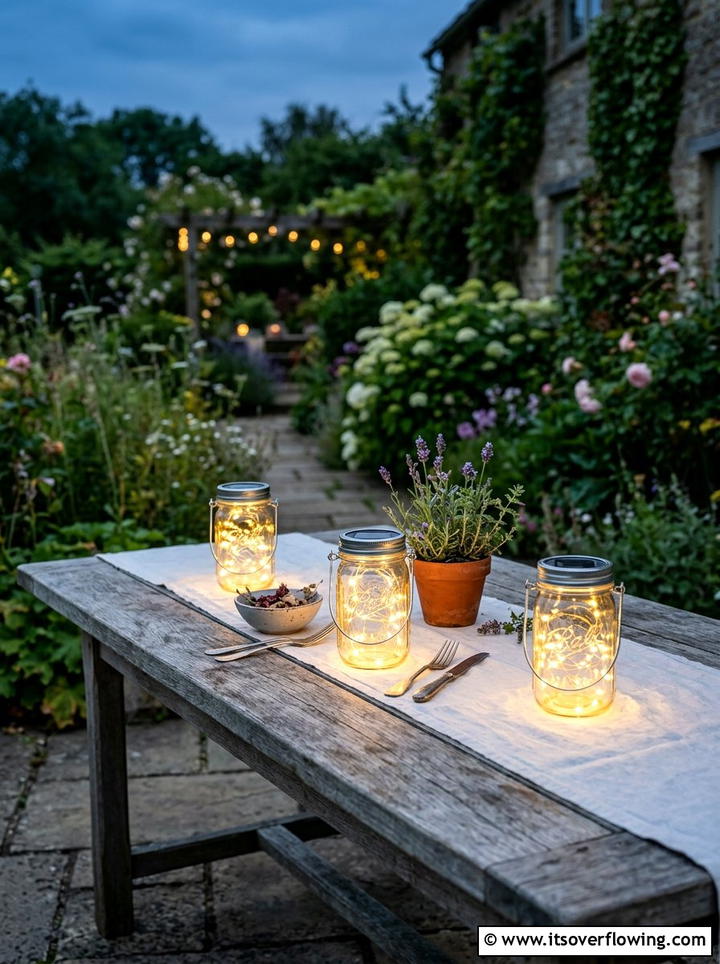 Solar Mason Jar Table Lights - 25 backyard ideas with solar lights