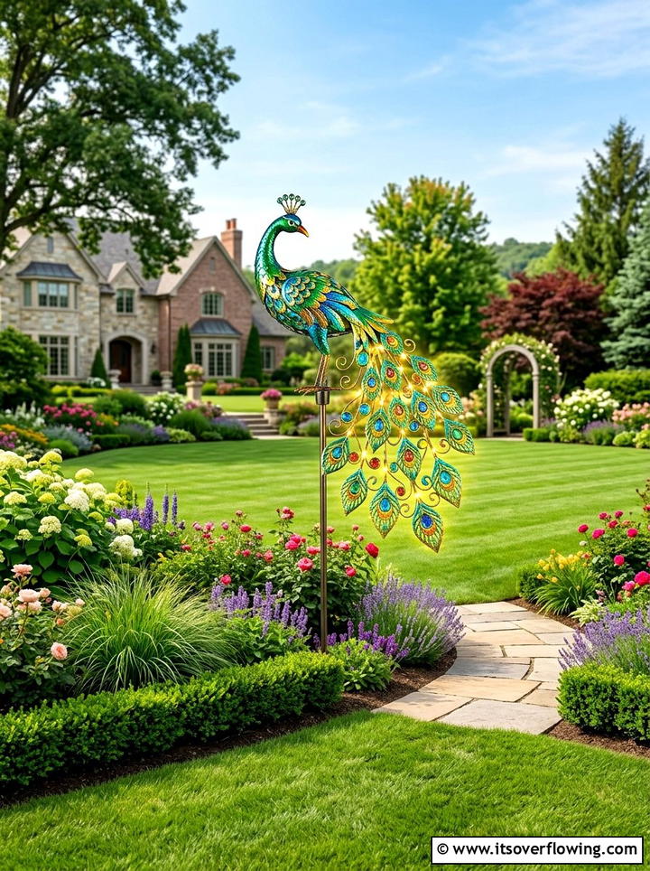 Solar Peacock Garden Decor - 25 garden decor ideas with solar stakes