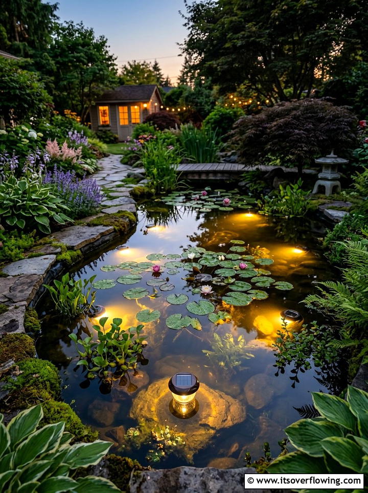 Solar Pond Lights - 25 backyard ideas with solar lights
