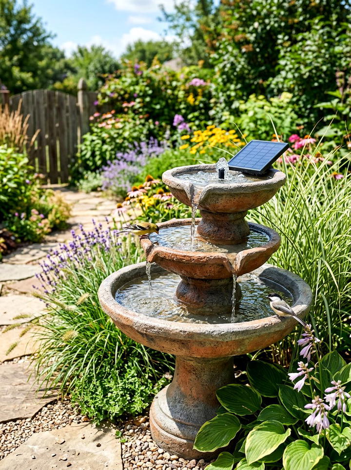 Solar Powered Bird Bath - 25 backyard decorating ideas with bird baths