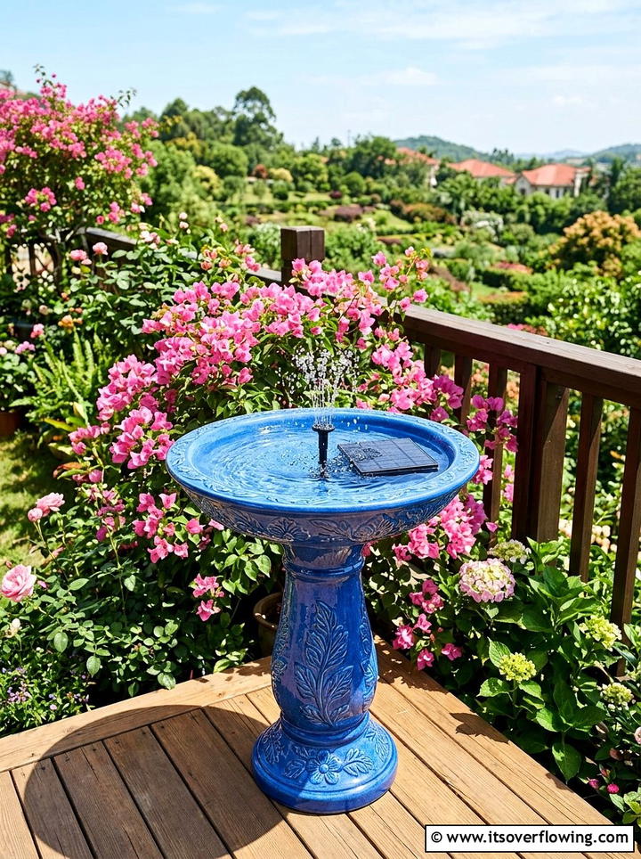Solar Powered Ceramic Birdbath - 25 small garden ideas with water feature