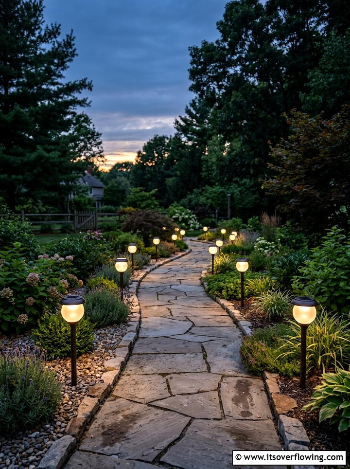Solar Powered Path Lights - 25 backyard ideas for year round use