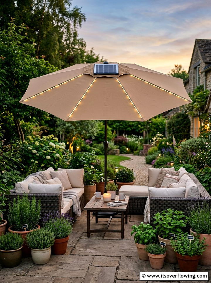 Solar Powered Umbrella - 25 backyard ideas with umbrellas