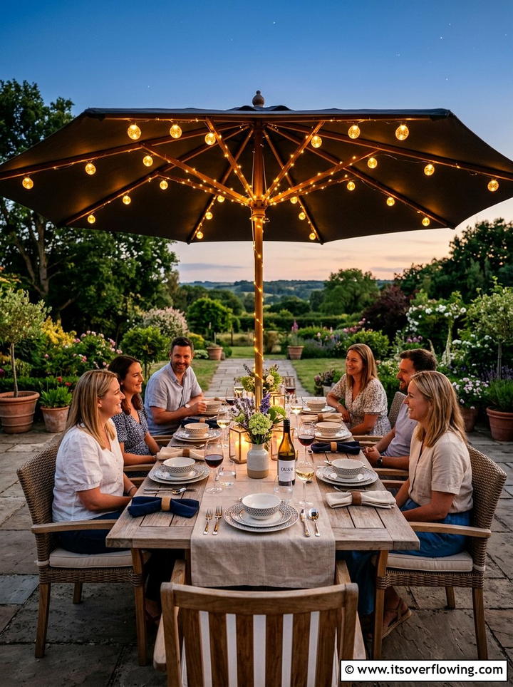 Solar Umbrella Lights - 25 cheap garden ideas with solar lights