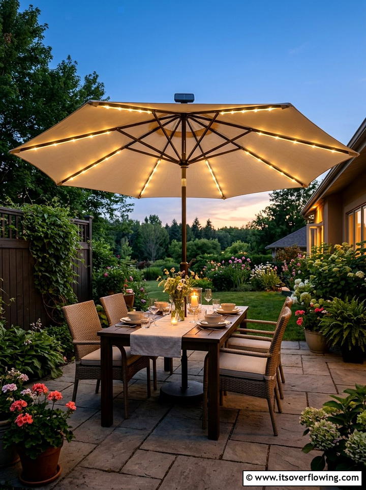 Solar Umbrella Lights - 25 backyard ideas with solar lights