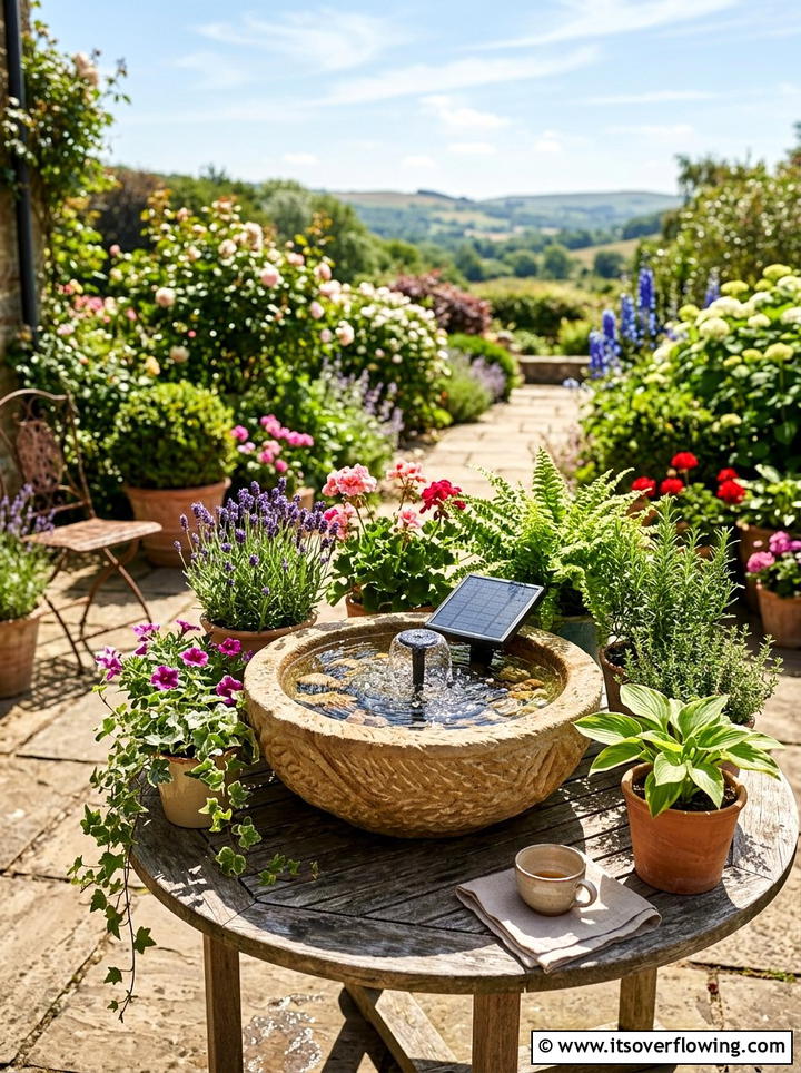 Solar Water Fountain - 25 garden decor ideas for renters