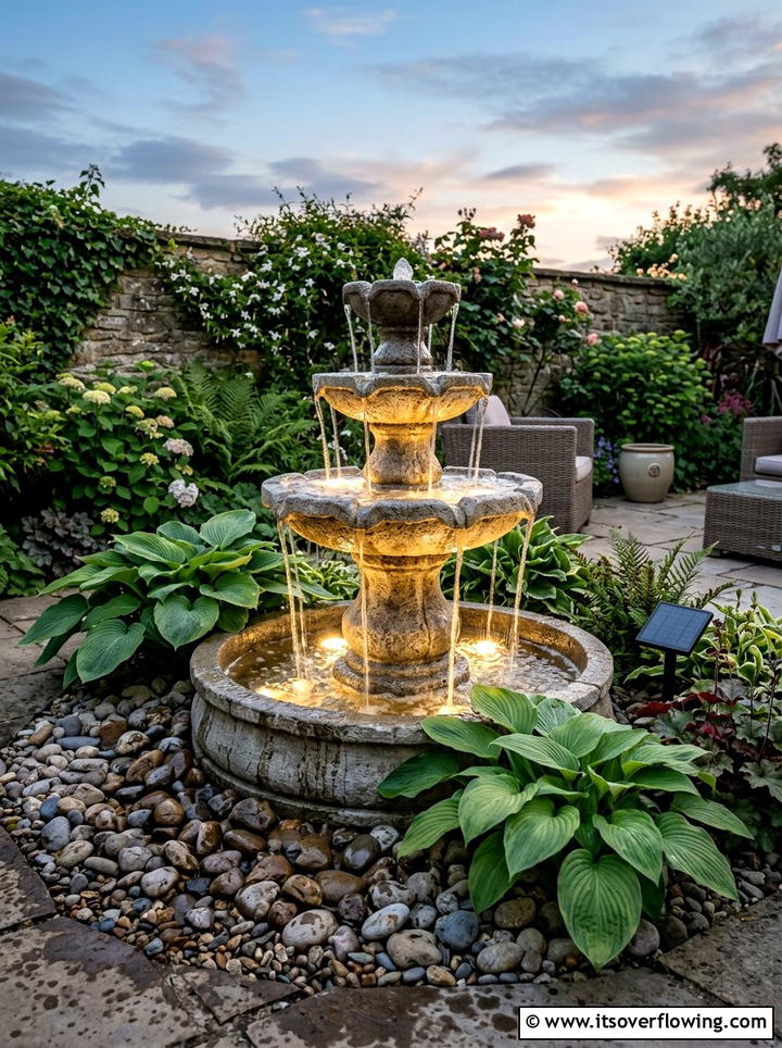Solar Water Fountain - 25 garden decor ideas for cozy evenings