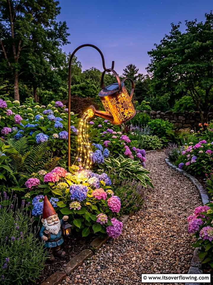 Solar Watering Can With Lights - 25 cheap garden ideas with solar lights