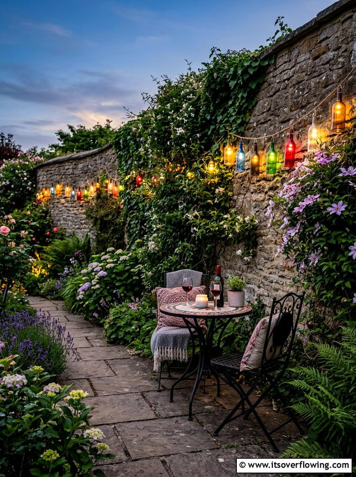 Solar Wine Bottle Lights - 25 cheap garden ideas with solar lights