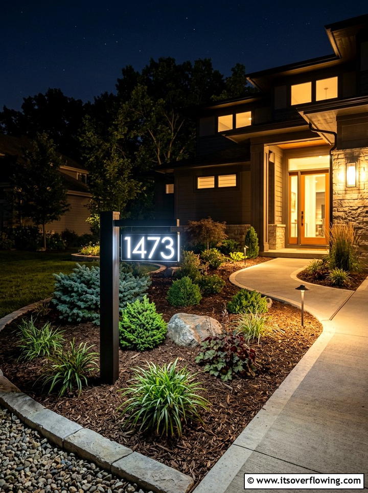 Solar address sign for front yard - 25 garden ideas with solar lights