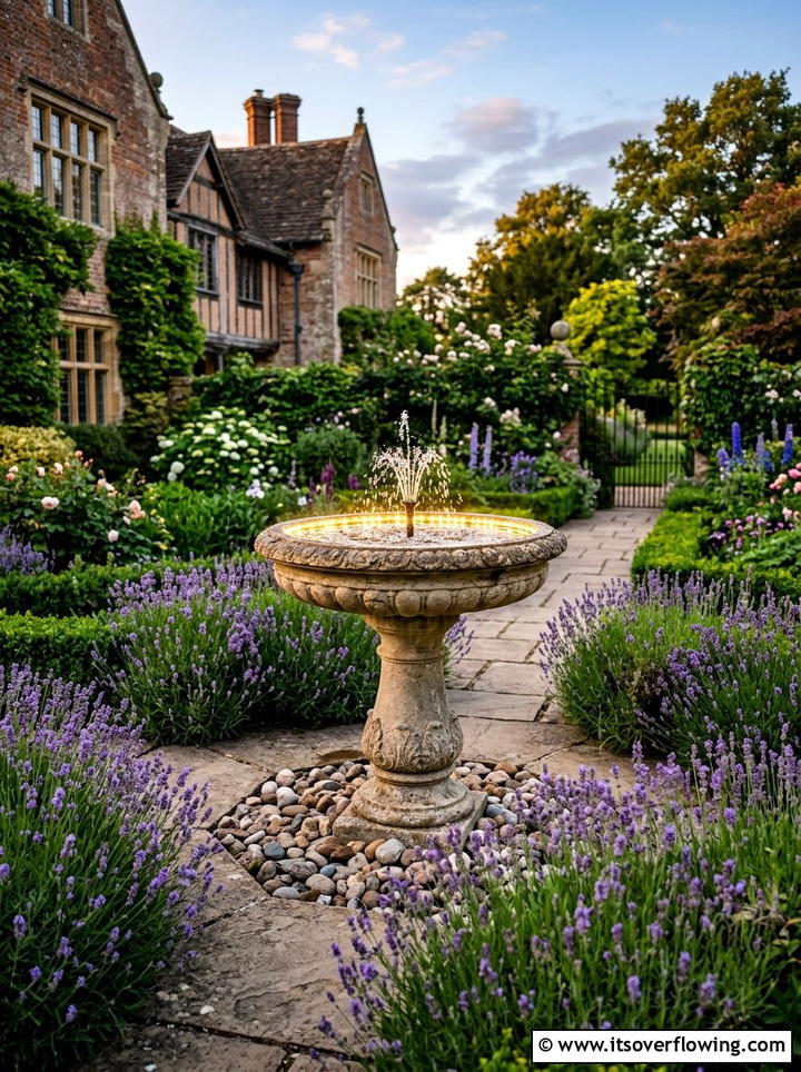 Solar bird bath fountain with lights - 25 garden ideas with solar lights
