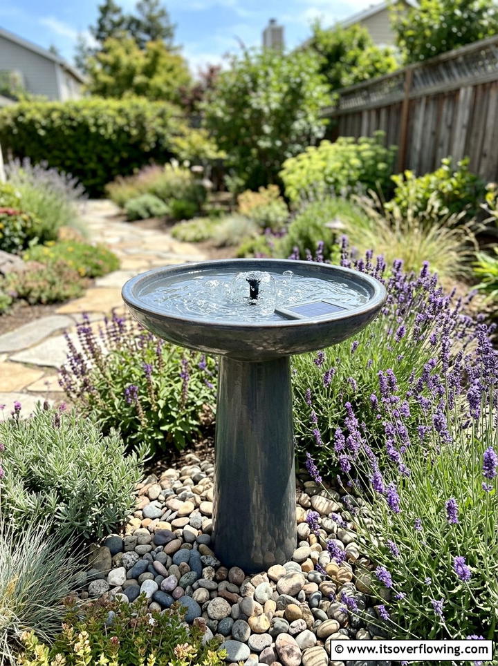 Solar bird bath - 25 backyard ideas with bird garden