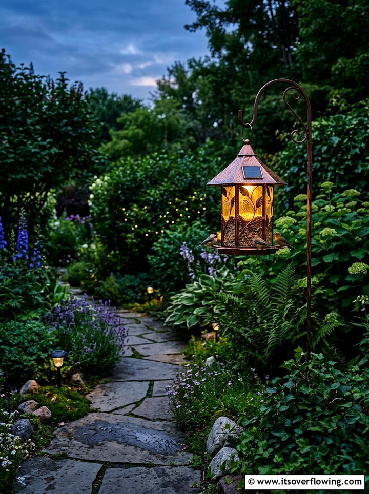 Solar bird feeder - 25 garden decor ideas with feeders