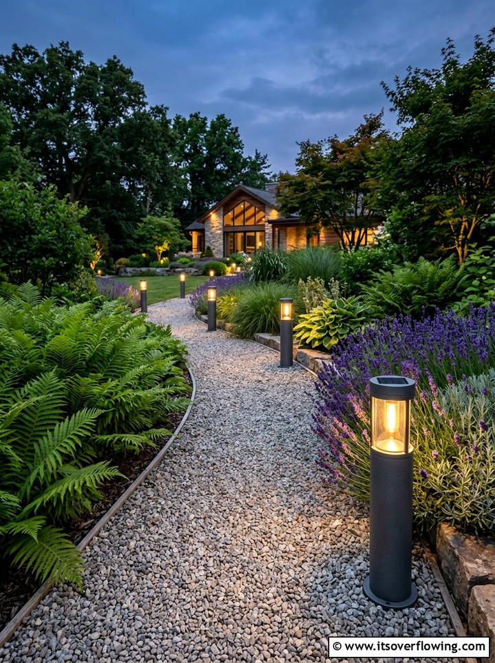 Solar bollard lights for gravel paths - 25 garden decor ideas with pathway lighting