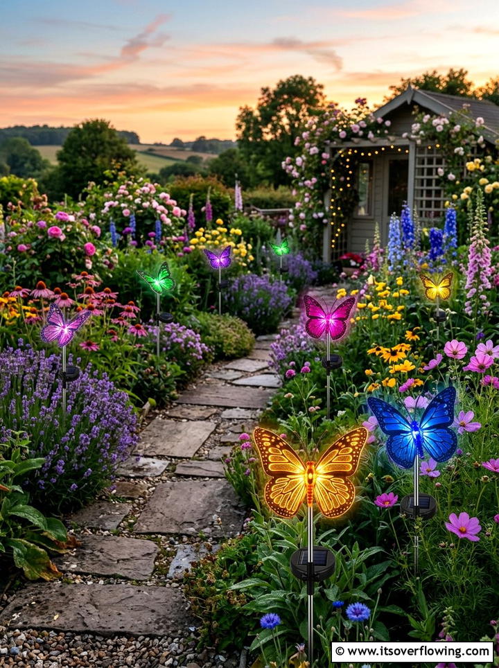 Solar butterfly garden ornaments - 25 garden ideas with solar lights